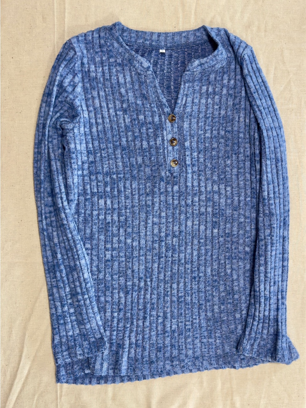 Blue Ribbed Henley Sweater - Men's